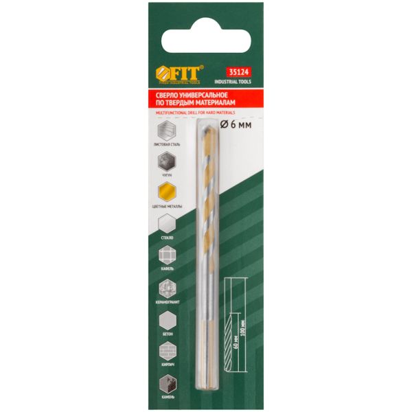 Сверло универсальное 6x100 мм FIT 35124